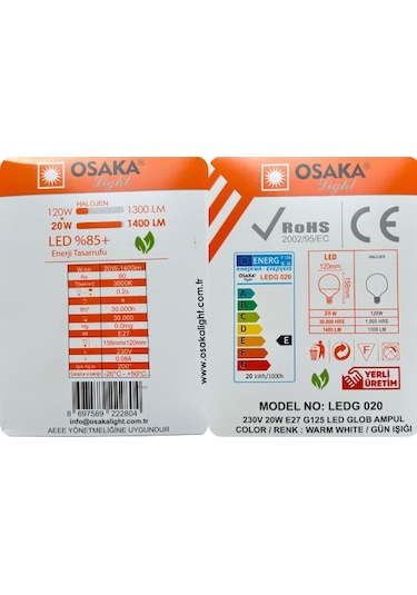 Osaka 20w 120w 3000k Sarı Işık E27 Duylu Kalın Duy Glop Led Ampul