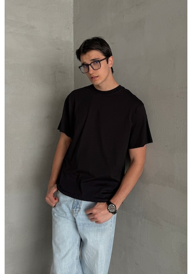 Hyman Erkek %100 Pamuk Oversize Basic T-shirt Siyah
