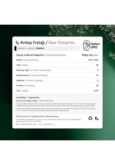 Online Çiftçi Kırmızı İç Antep Fıstığı 100 G