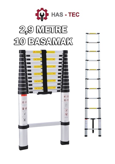 Teleskopik Merdiven 2,9 Metre 10 Basamaklı Düz Uzayan
