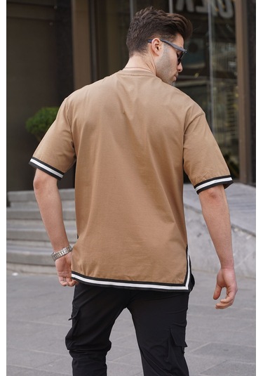 Madmext Kapuçino Bisiklet Yaka Şeritli Tişört 6097-kapuçino Bej