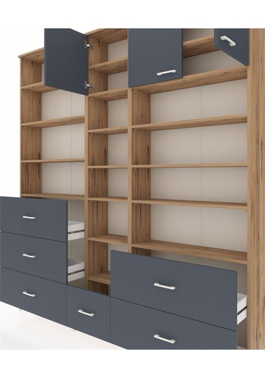 Arges Dolap 17 Raflı 6 Çekmeceli 3 Kapaklı 220x30x243 Çam-antrasit/antrasit Antrasıt/antrasıt