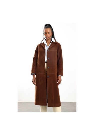 Kahverengi Nubuk Midi Palto Kahverengi