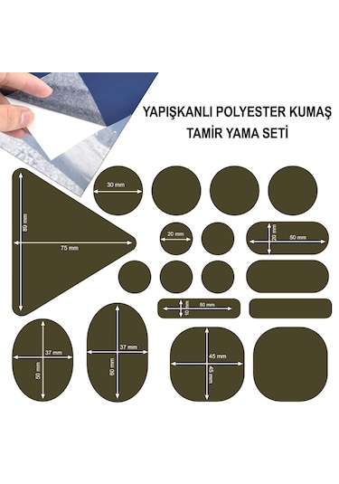 Yapışkanlı Polyester Mont Tamir Yaması 36 Adet Haki