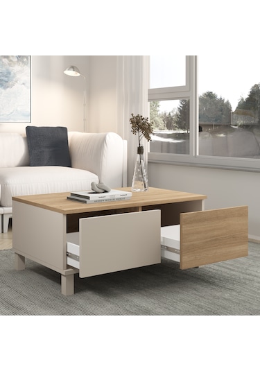 Robin Home Urban Orta Sehpa Ahşap Ayaklı 2 Çekmeceli Kumsal-sepet Bej
