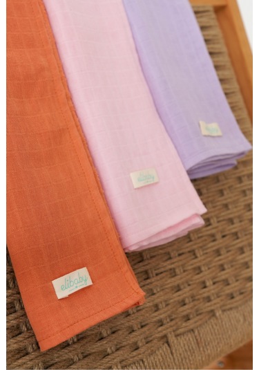 3'lü Organik Pamuk Müslin Örtü Seti Unisex Pudra Pembe, Lavanta, Tarçin 3 Adet 75x85 CM Karışık