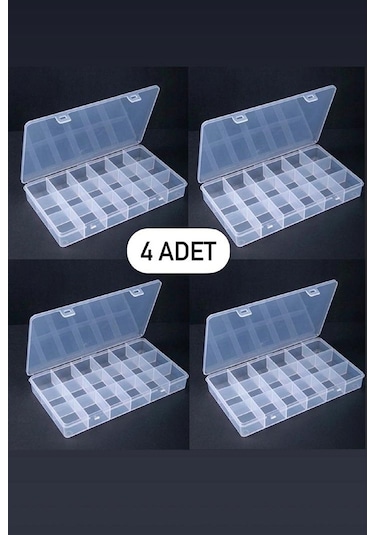 Bayev 4 Adet 18 Bölmeli Şeffaf Kolye Yüzük Takı Kutusu Organizer Düzenleyici Kutu