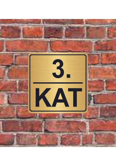 3.kat Yazılı Metal Yönlendirme Levhası 15x15 Cm Altın