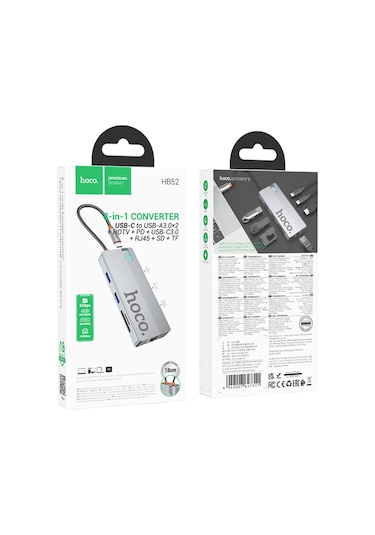 Hoco. Hb52 Wow 8in1 100w Pd 100 Mbps Ethernet 4k Hub Dönüştürücü - Gri