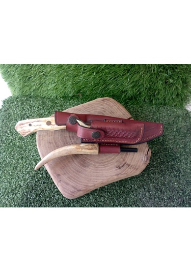 Tctknives El Yapımı Av Kamp Kılıflı Bıçak Kahverengi - Krem