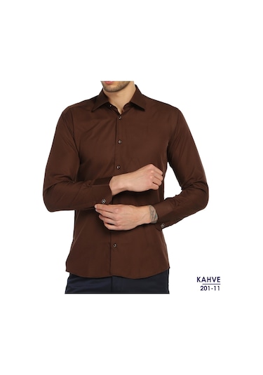 19 Renk * Micro Kumaş Kol Düğmeli Slim Fit Düz Renk Erkek Gömlek Beyaz