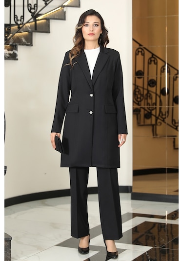 Parla Ceket Pantolon Şık Tesettür Takım Siyah