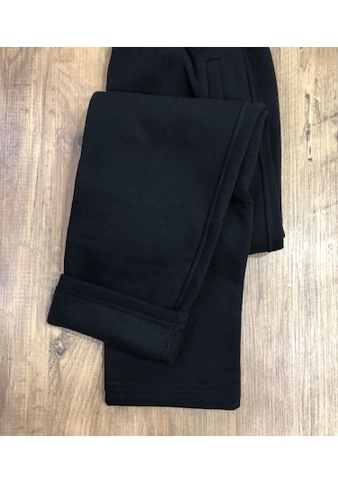 Erkek Siyah Battal Büyük Beden Battal Üç İplik İçi Polarlı Kalın Eşofman Altı