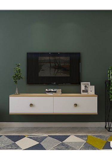 Tda1202dbg - Zuzu Duvara Montaj Tv Stand Safirmeşe-beyaz-gold 120cm Safirmeşe-beyaz