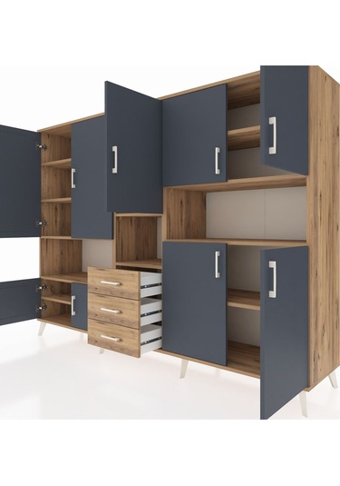 Hyperion Dolap 13 Raflı 3 Çekmeceli 9 Kapaklı 220x44x163 Çam-antr Çam-antrasit/çam