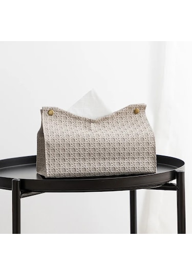 Füme Kırmızı Deri Doku Kutusu Ev Oturma Odası Çay Masası Pu Rattan Deri Doku Kutusu Mutfak Masaüstü İskandinav Peçete Tutucu Saklama Kutusu