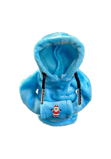 Suntek Yumuşak Peluş Noel Hoodie Vites Topuzu Kol Örtüsü Mavi Santa Sallayarak