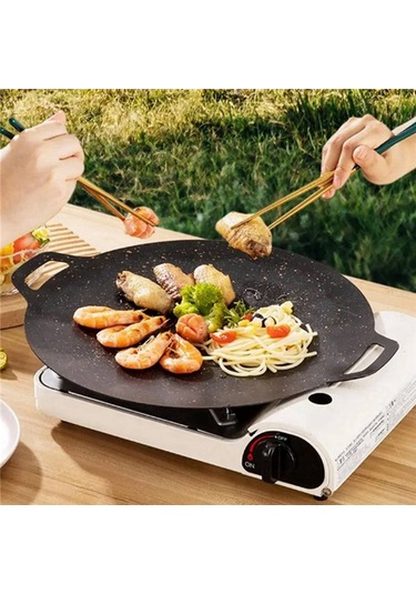 30cm Açık Hava Kamp Izgara Plakası Yapışmaz Kore Barbekü Plakası Siyah