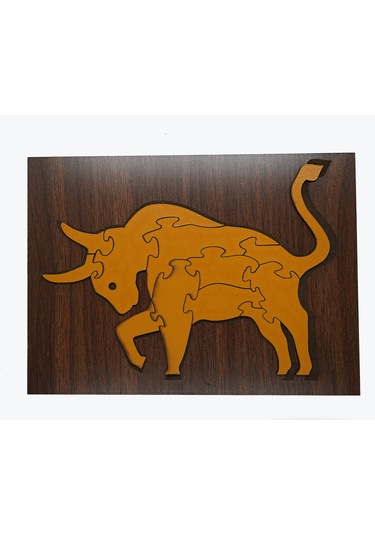 Çocuklar İçin Eğitici Ve Öğretici Ahşap Yapboz Puzzle Bul Tak Birleştirme Boğa Renkli Hayvanlar