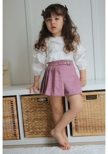 Süet Şort Etek Bluz Kız Çocuk Alt Üst Tarz Takım 001