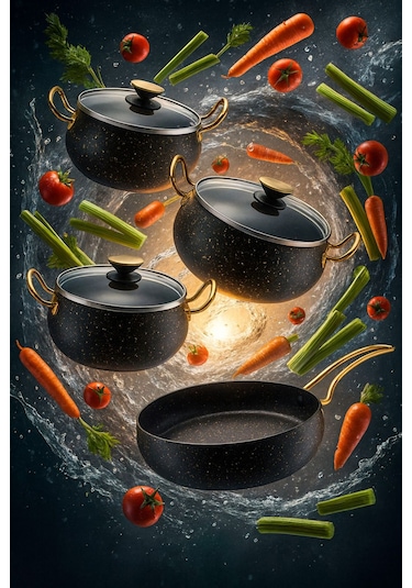 7 Parça Granada Granit Tencere Ve Tava Seti 20 Cm 2.5l, 24 Cm 4.5l, 26 Cm Basık 3l, 26 Cm Tava Gri