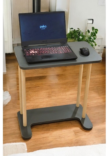 Yüksek Kalite Tekerlekli Laptop Sehpası Kahvaltı Masası Yan Sehpa Antrasit