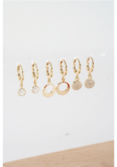 Byzeynaaksesuar Kadın Zirkon Taşlı Sallantılı Oval Figürlü Klipsli 6'lı Küpe Seti Çok Renkli Byzeynaaksesuar Kadın Zirkon Taşlı Sallantılı Oval Figürlü Klipsli 6'lı Küpe Seti Çok Renkli