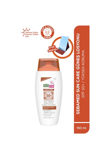 Sebamed Makyaj Cantasi Hediyeli - SPF 50+ UVA UVB Filtresi E Vitamini Üçlü Yüksek Koruma Güneş Losyonu 150 ML