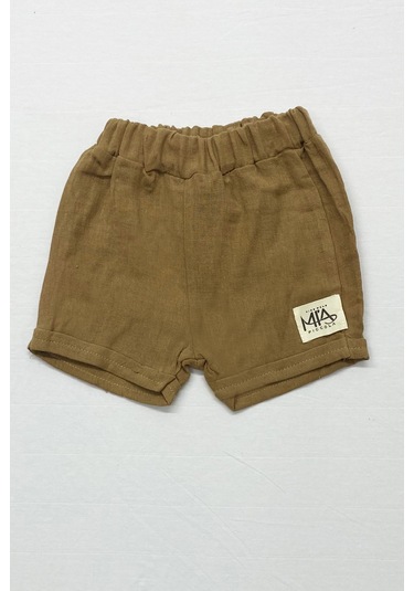 Erkek Bebek Şortlu Takım Bisiklet Yaka Düğmeli Düz Renk kahverengi