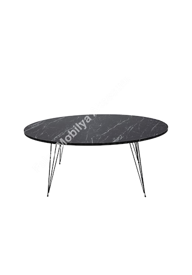 Orta Sehpa Ve Zigon Sehpa Büyük Set Tel Ayak Mermer Desen Elips