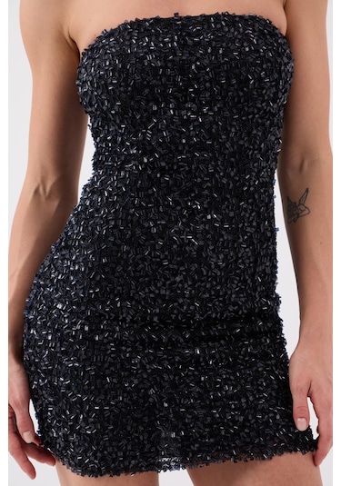 Holly Lolly Payetli Straplez Mini Genesis Elbise Siyah