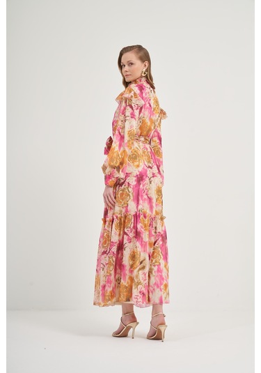 Ftz İpek Şifon Elbise Pembe 31038 Pembe