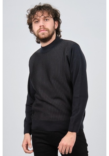 Çizgi Triko Erkek Yarım Balıkçı Çizgi Desenli Kazak 42564234 Laci Lacivert