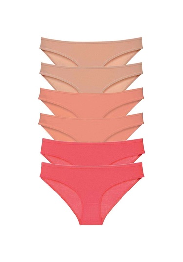 Biçomi 6 Adet Süper Eko Set Likralı Kadın Slip Külot Ten Pudra Fuşya Çok Renkli