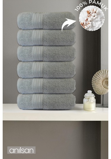 6'lı Boncuk Gri El Havlusu - 50x90 Cm, 225 Gr, %100 Pamuk, Spa Ve Otel Havlusu, Günlük Kullanıma Uygun Gri