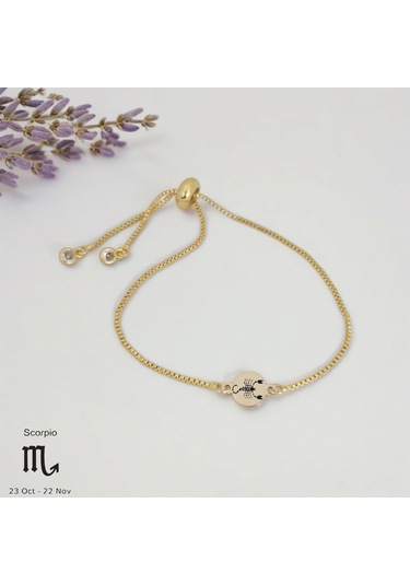 Archin Akrep Burçları İçin Yuvarlak Motifli Zincirli 14 Ayar Altın Plakalı Hediye Bileklik-417burç Akrep