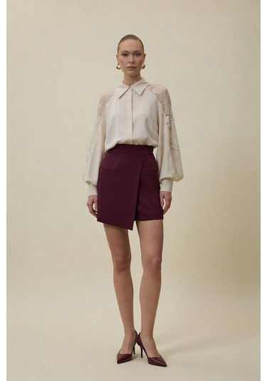 Sateen Talia Şort Etek - Mürdüm-137067 Mürdüm