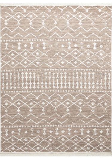 Bohem Serisi Çift Taraflı Dokuma Pamuklu Kilim Bej - Krem