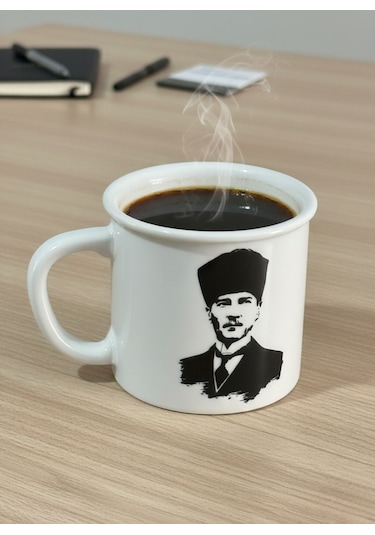 Porselen Kupa Atatürk Desenli 250 Cc Beyaz