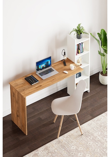 Kitaplıklı Fonksiyonel Çalışma Masası Atlantik Çam- Beyaz Atlantik Çam - Beyaz