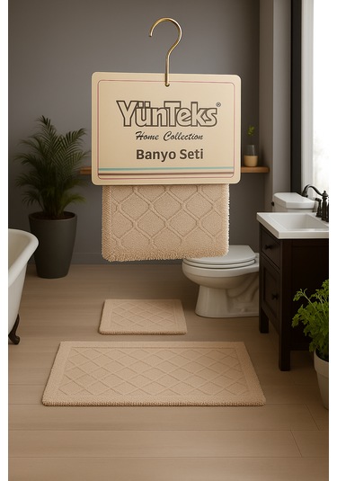 Pamuk Makarna Tufting 2'li Klozet Takımı , Banyo Seti ,d.kabuğu,v
