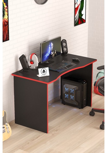 Eğri Kenar Oyuncu Masası Gamer Masası 120x60 Cm Siyah