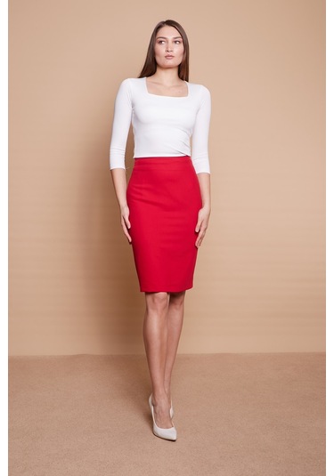 Astarlı Yüksek Bel Diz Altı Hafif Likralı Yırtmaçlı Kumaş Ofis Ka