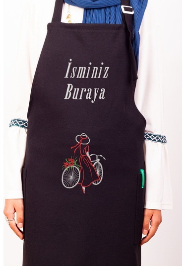 Mutfak Önlüğü Kişiye Ve İsme Özel Nakışlı Mutfak Önlüğü Bisiklet Farklı Renkler Siyah