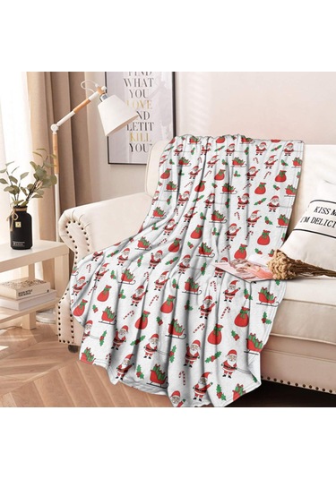 Noel Desenli 47 İnç Yuvarlak Flanel Battaniye, Yetişkin Ve Çocuk İçin, Yumuşak, Rahat Ve Hafif Noel Baba Noel Atkısı