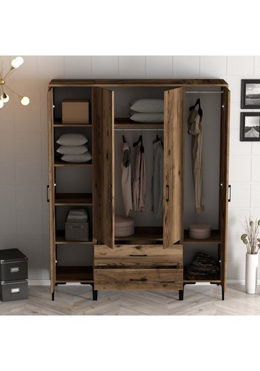 Variant Kumsal 4 Kapılı Str Gardrop - Ceviz / Ceviz