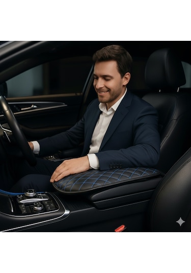 Dacia Solenza Deri Oto Kolçak Kılıfı, Kaliteli Süngerli Mavi Nakışlı.