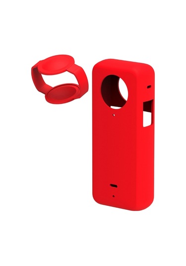 Teltree Insta360 X3 Panoramik Kameraya Uyumlu Kırmızı Silikon Koruyucu Kılıf + Lens Kapak