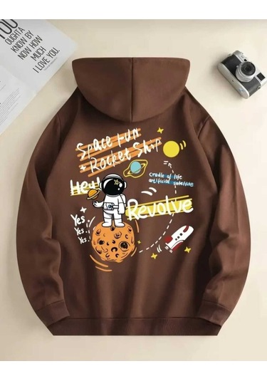 Kozia Outdoors Malkoçbey The Galaxy Baskılı Kapüşonlu Sweatşhirt Kahverengi Kahverengi
