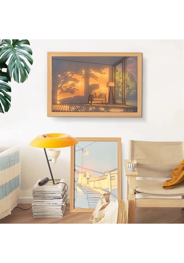 Ranyeek Küçük Boy Ahşap Akrilik Led Işıklı Tablo - Dokunmatik Dimmable 3 Renk Aydınlatma - Boş Oda Dekoru